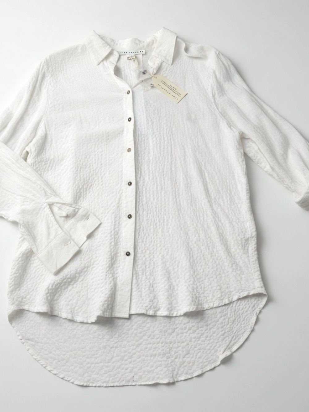 JANE + DELANCEY White Cotton Collared Button Blouse Long Sleeve M